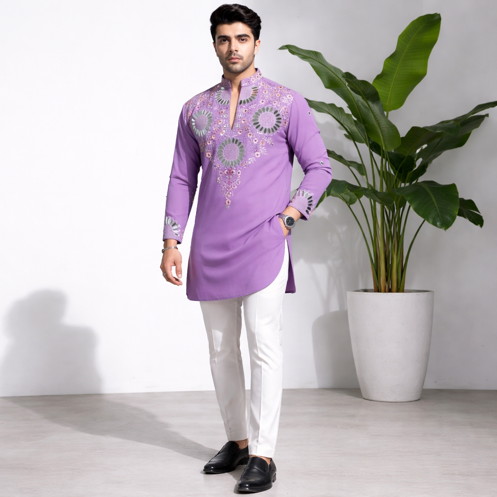Lavender Floral Embroidered Kurta
