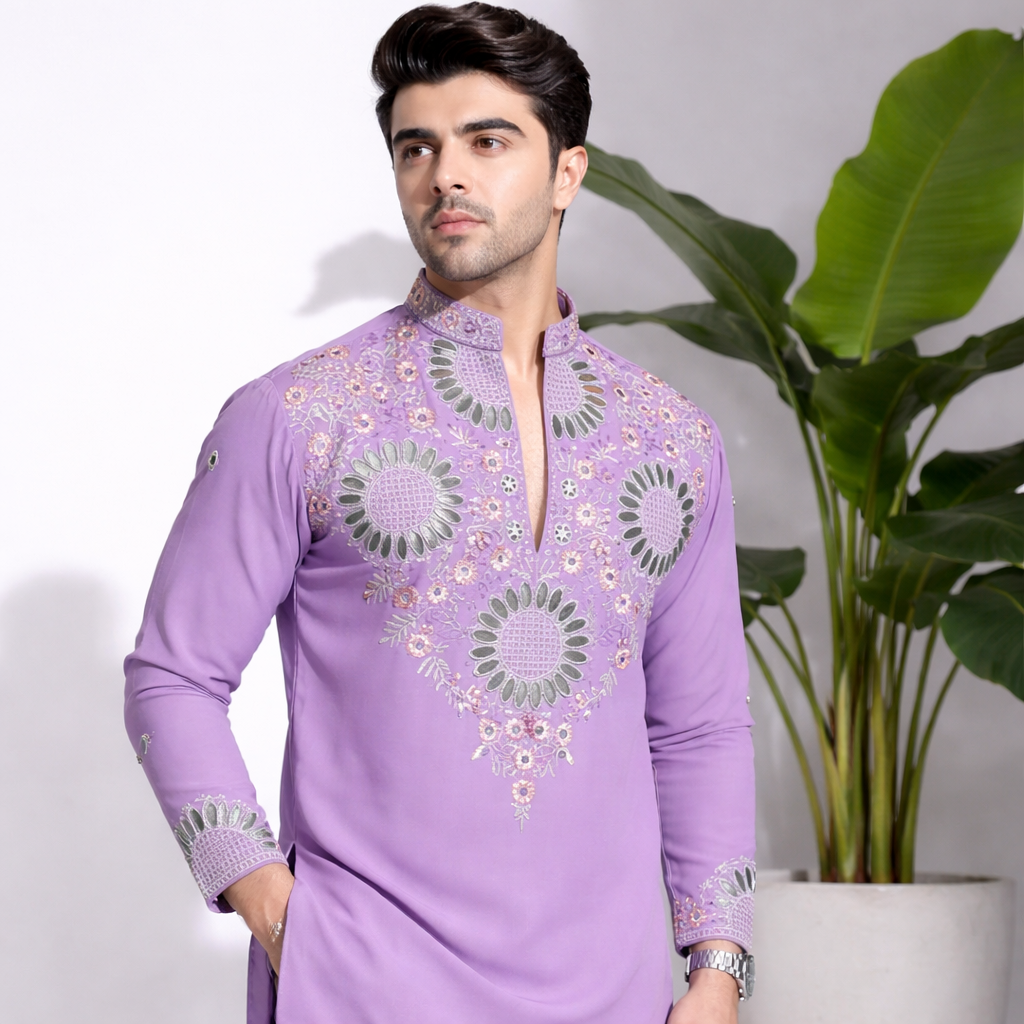 Lavender Floral Embroidered Kurta