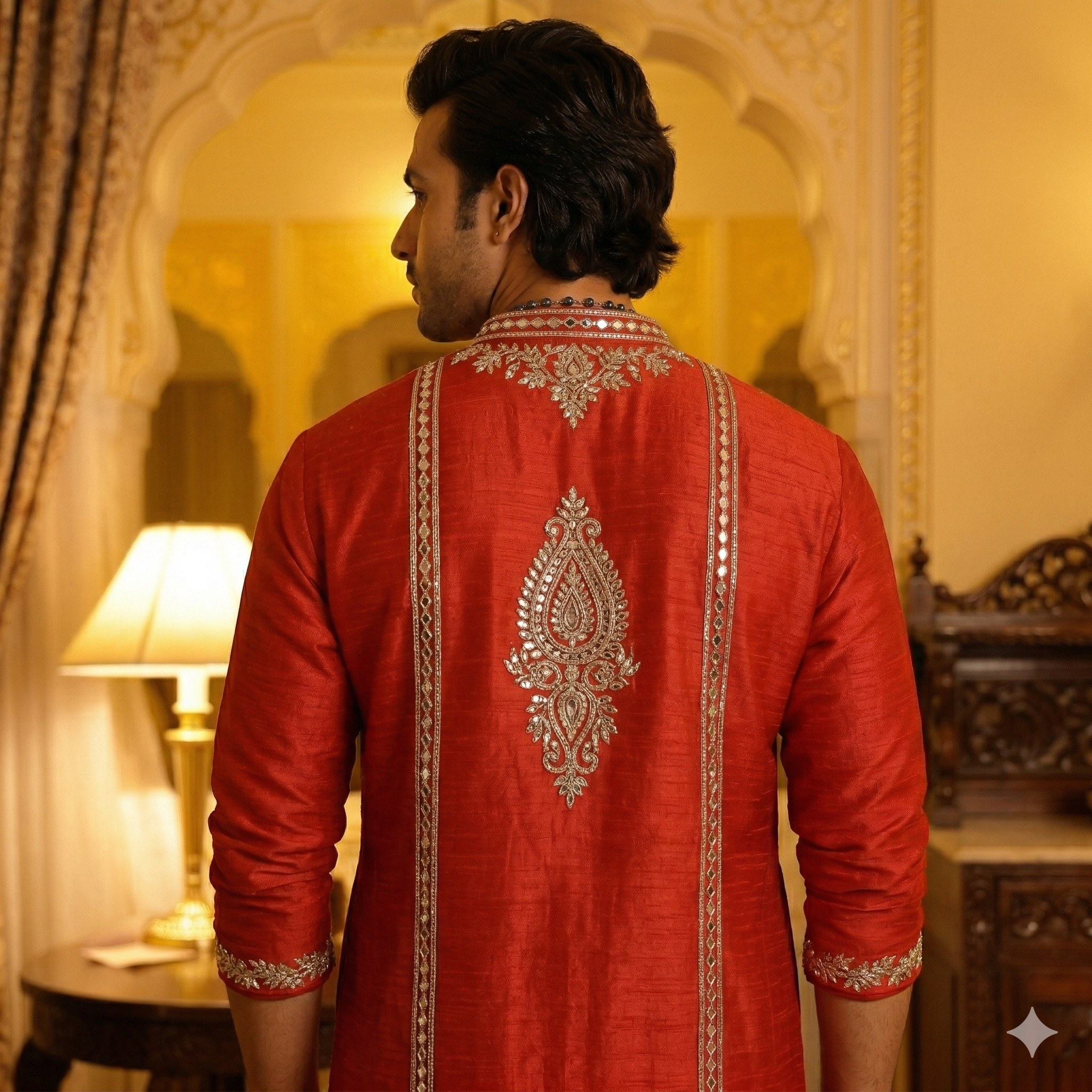 Red Regal Embroidered Kurta