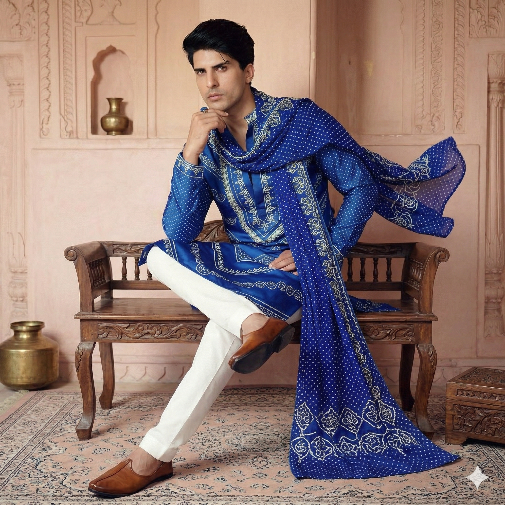 Blue Royale Embroidered Kurta Dupatta Set