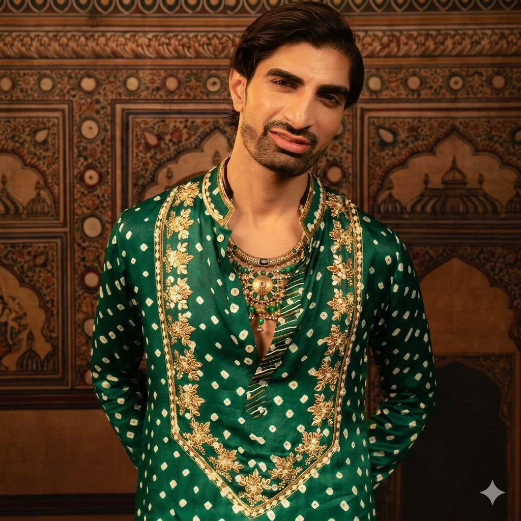 Bandhani Emerald Regal Handcrafted Kurta