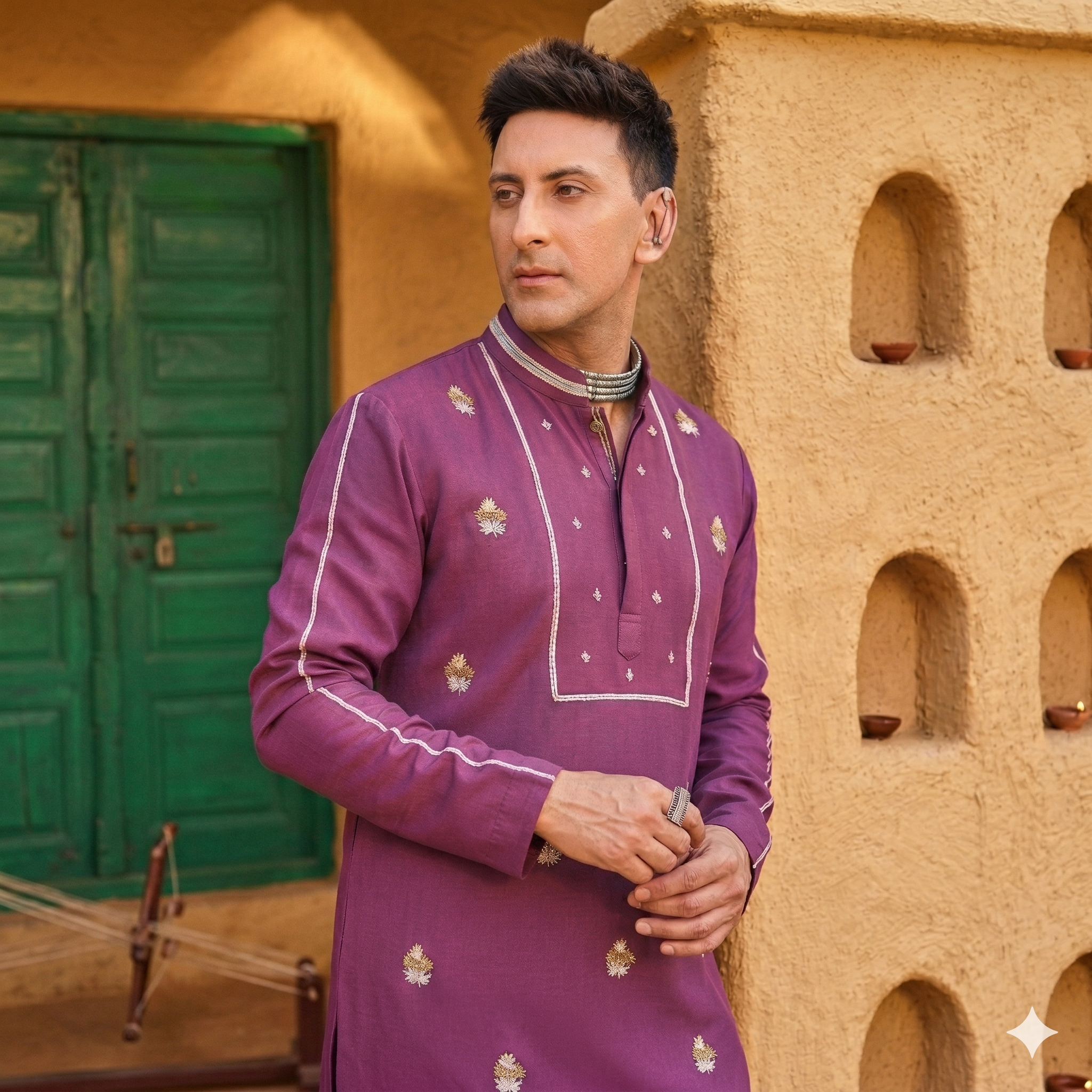 Purple Amethyst Luxe Embroidered Men's Kurta Set
