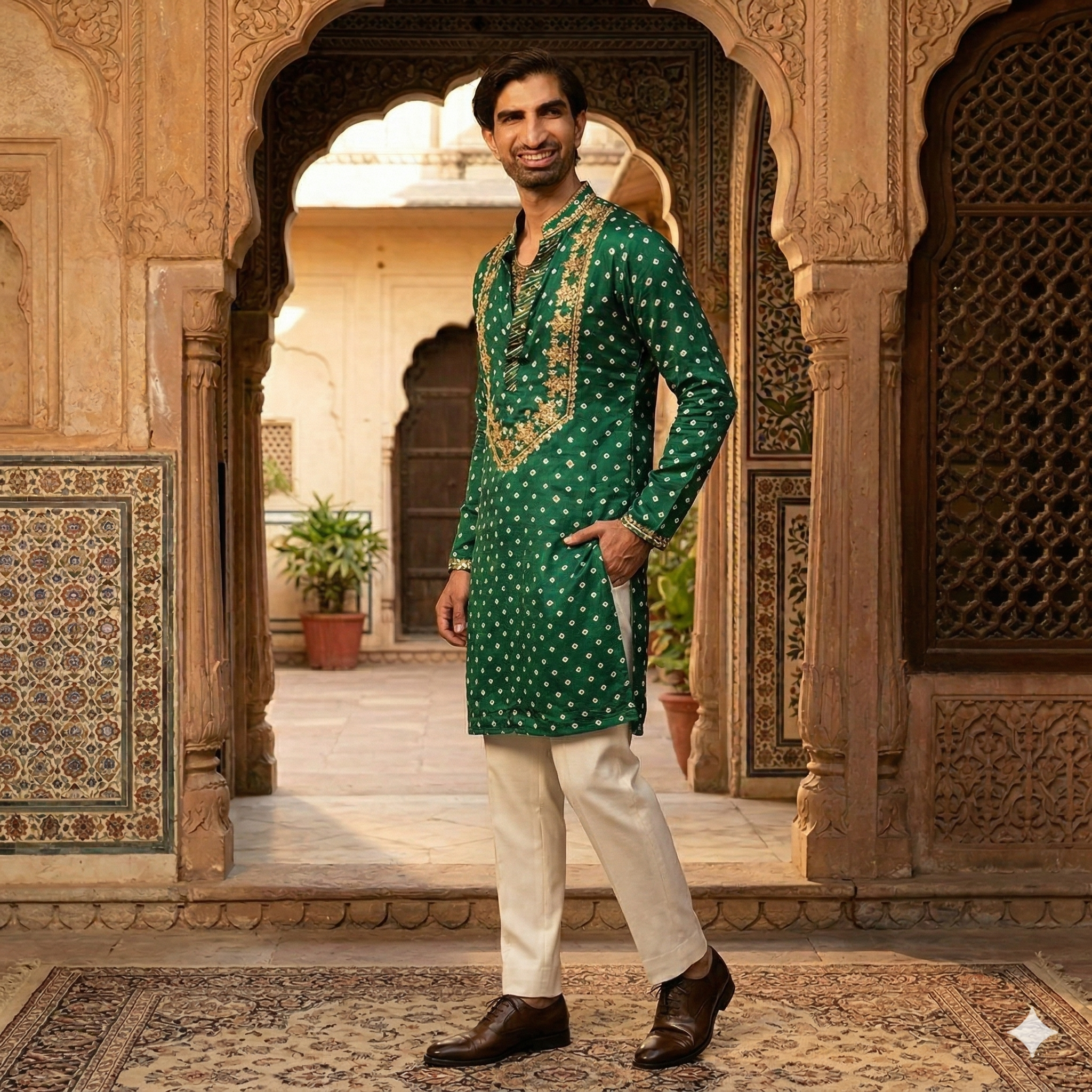 Bandhani Emerald Regal Handcrafted Kurta
