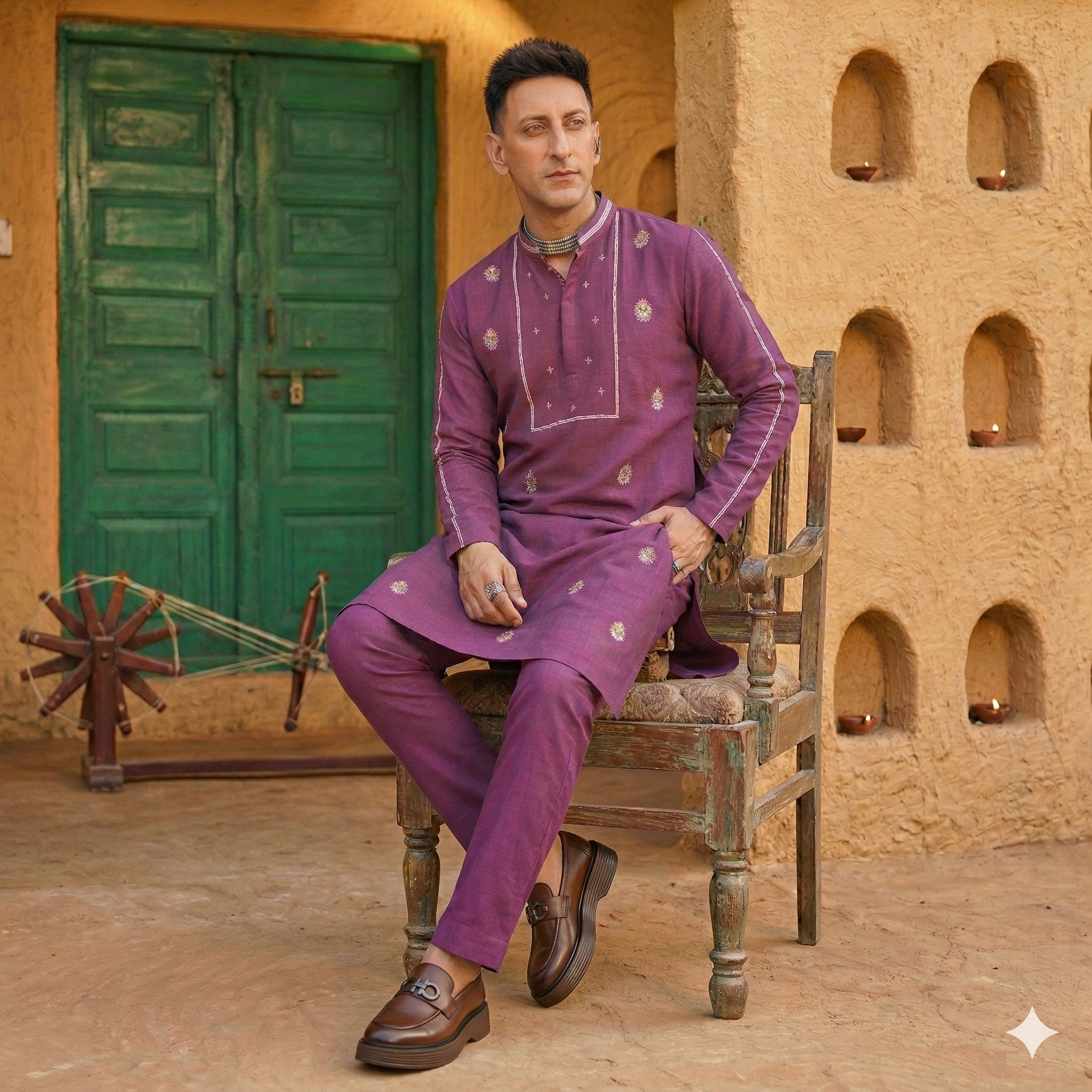 Purple Amethyst Luxe Embroidered Men's Kurta Set