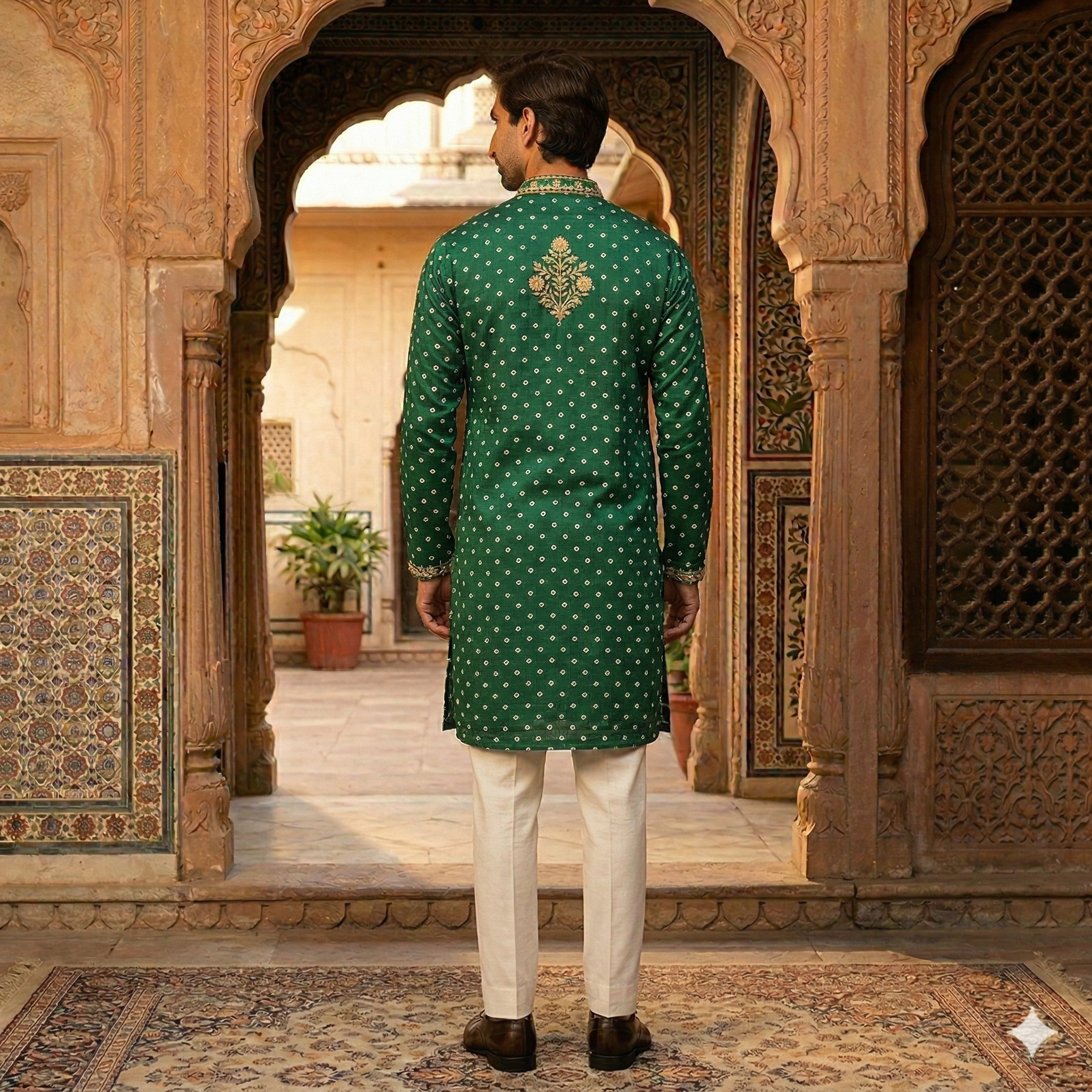 Bandhani Emerald Regal Handcrafted Kurta