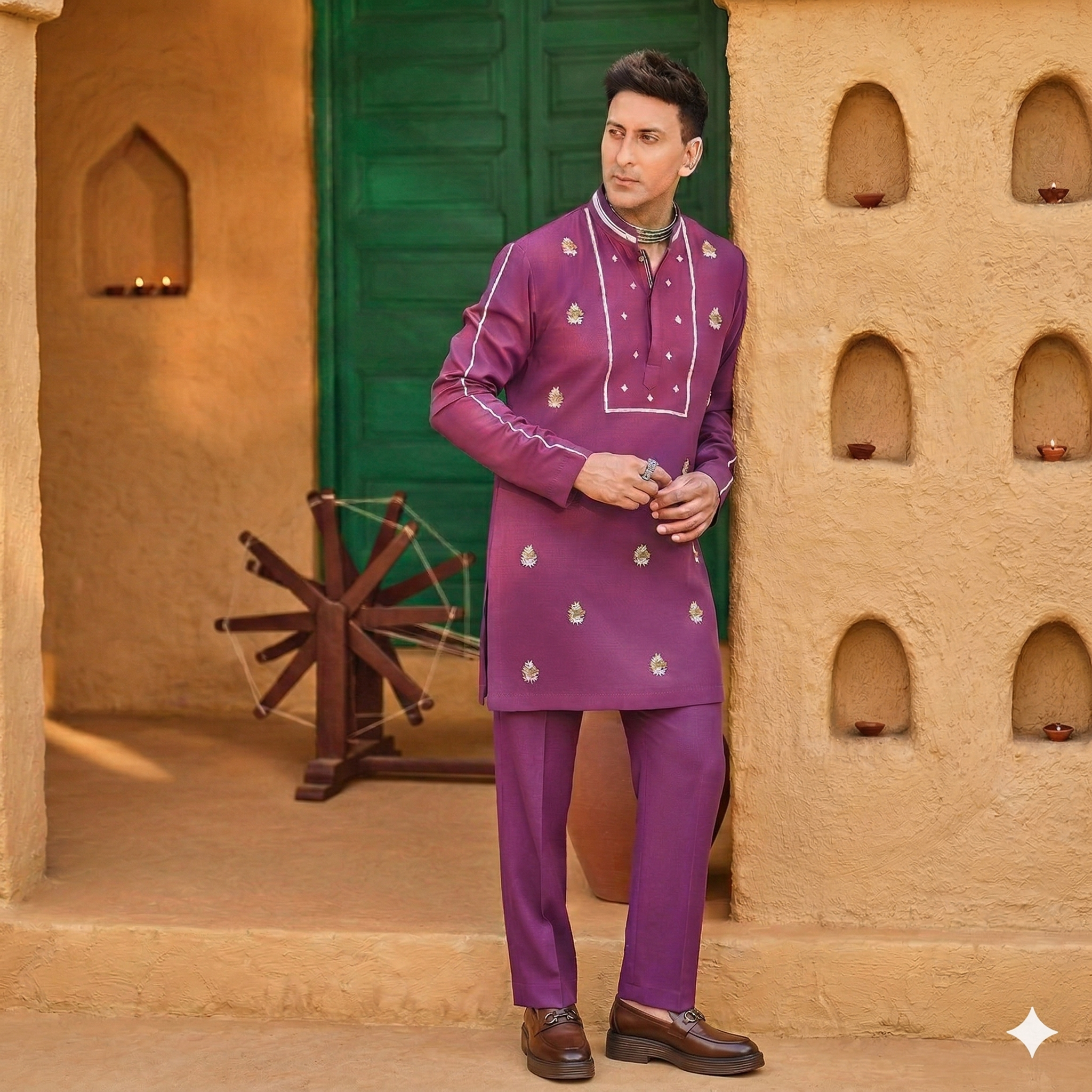 Purple Amethyst Luxe Embroidered Men's Kurta Set